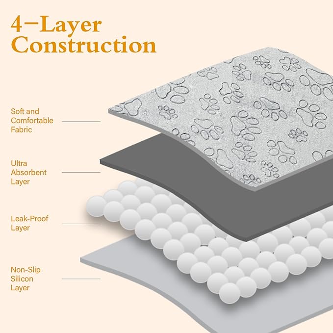 Qeils Reusable Puppy Pads, 6 Pack Washable Pee Pads for Dogs, Non Slip Wee Wee pad, Absorbent and Leakproof Training Mats for Potty, Crate, Playpen, Bed, Sofa, 34"x 36"