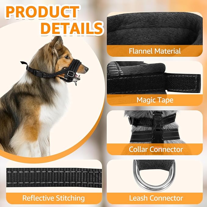 SlowTon Soft Dog Muzzle, Adjustable Padded Nylon Muzzle for Large Medium Dogs Anti Chewing Barking Biting, Allow Dog Pant & Drink (Black, M)