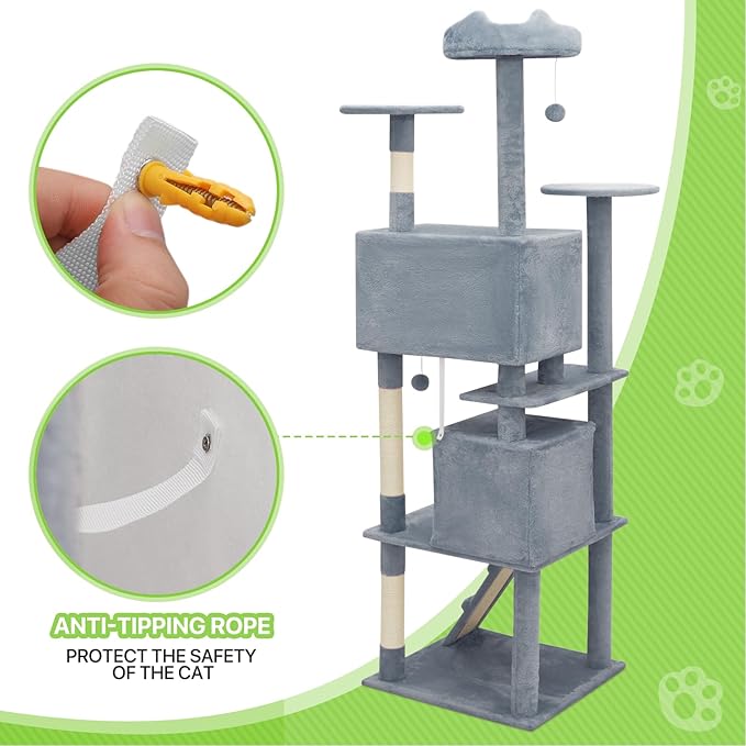 Magshion Cat Tree 77" Cats Tower for Indoor Cats, Multi-Level Cat Condo with Scratching Post, Top Perch, Sisal Board and Dangling Ball, Cat Stand Jumping Platform Kittens Pet Play House (Light Grey)