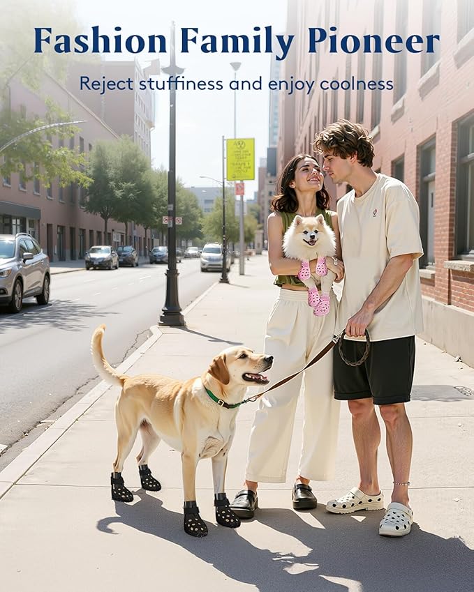 Dog Shoes for Hot Pavement, Breathable Dog Boots Paw Protectors with Adjustable Straps & Non-Slip Sole, Easy On & Off, Waterproof, Easy-Cleaning (Black, S)