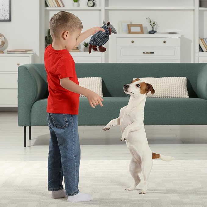 Hollypet Plush Dog Squeaky Toy Stuffed Armadillo Animal Pet Puppy Chew Toys with Clean Teeth for Small Medium Large All Breed Sizes Dogs, Burnt Orange and Light Yellow,8 in