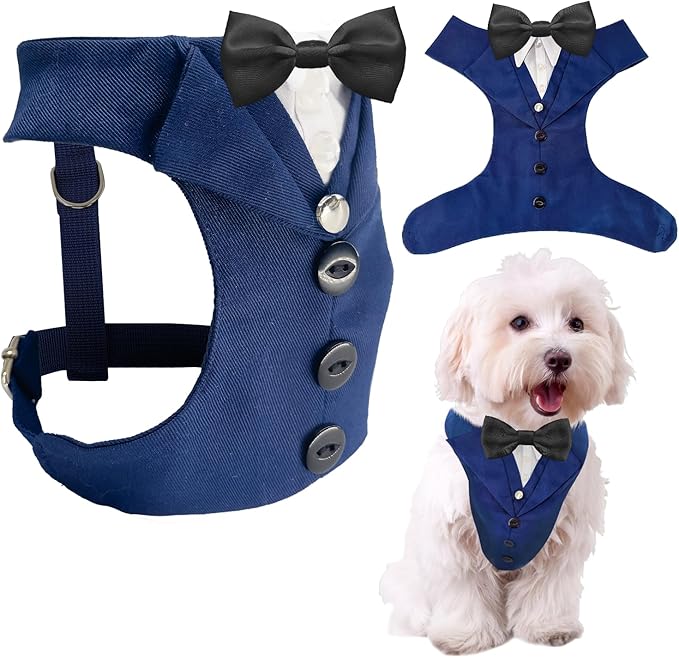 AVERYDAY Dog Tuxedo for Wedding Outfit, Dog Suit and Tie Costumes for Birthday, Halloween, Cosplay, Christmas Party, Pet Formal Wear with Bowtie, Tux for Small Dogs, Chihuahua, Bichon, Maltese, Cats