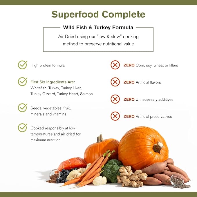 by Katherine Heigl- Superfood Complete, Air-Dried Adult Dog Food - High Protein, Zero Fillers, Superfood Nutrition (64 Ounce (Pack of 2), Fish & Turkey)