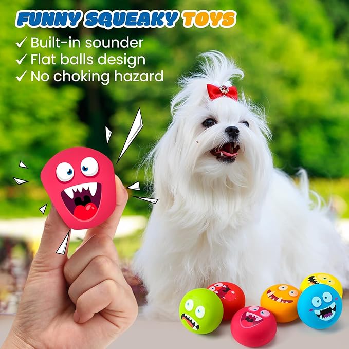 Hungdao 12 Pcs Squeaky Dog Toys Latex Rubber Squeaky Ball Smile Face Emoticon Dog Toys Chewing Interactive Ball Bulk Puppy Lovers Gift for Small Medium Pets Doggie Training (Novelty Style)