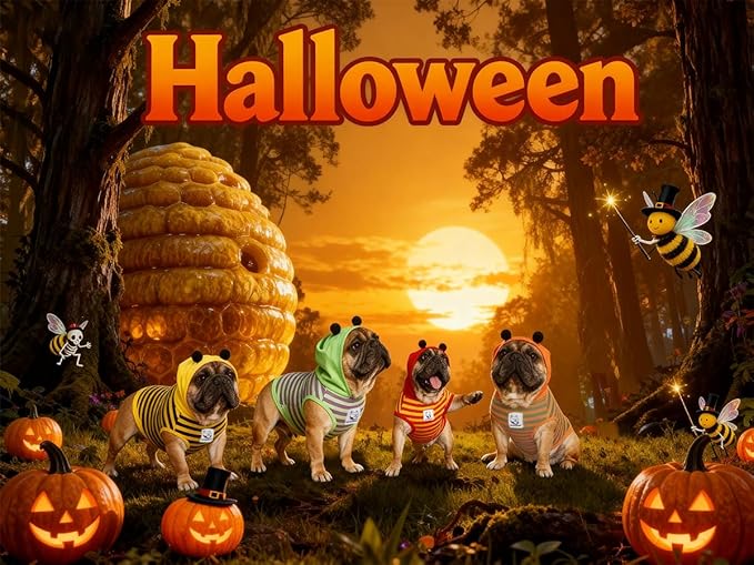 iChoue French Bulldog Bee Honeybee Bumblebee Caterpillar Insect Halloween Costumes Hoodies Sleeveless Clothes Outfits Cosplay Shirts for Dogs Frenchie Pug Boston - Orange Green, Medium