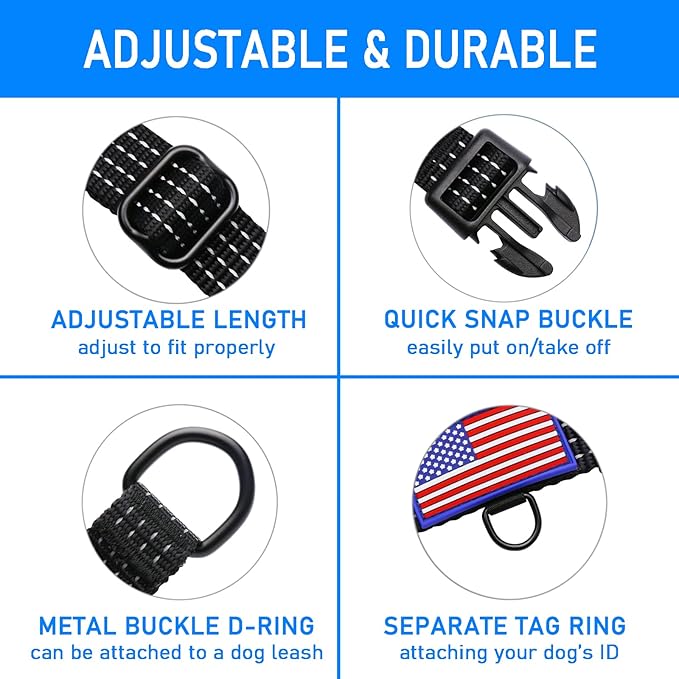 Martingale Collar for Training Dogs. Adjustable Reflective Collars with Buckle-USA Flag- NO Pull-Prevents Slipping Out, for Medium Large XL Dogs. Helps with Strong pullers(L, Black)