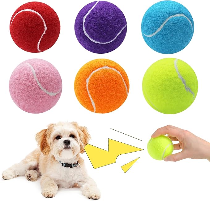 Magicorange 6 Pack Small Tennis Balls, 2 inch Squeaky Tennis Ball for Dogs,Colorful Easy Catching Squeaky Dog Balls with Mesh Bag for Easy Transport (Multicolor)