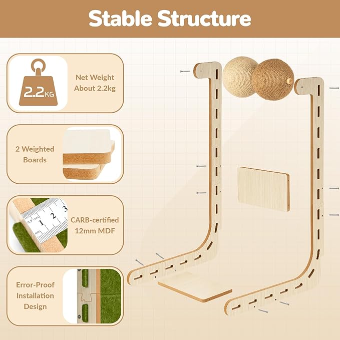 Cat Scratcher Felt Cat Scratch Pad for Cats with Sisal Balls Cat Scratching Board Large Scratchers for Indoor Adult Cat Scratching Furniture Protector Post Toy L Shape 28.4 Inch Green