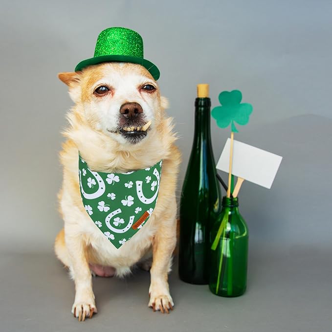 ADOGGYGO St. Patrick's Day Dog Bandana, Green Shamrock Scarf, Multi Size Offered, Saint Patrick Day Bandanas for Medium Large Dogs (Large)