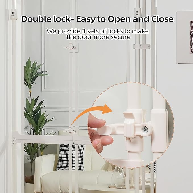 Extra Tall Pet Gate Indoor 74.80-98.43'' High, Clear Dog Gate Acrylic 33.86-41.34 Wide Cat Door, Auto Close No Drilling Cat Proof Safety Gate for Doorways Stairs House- White