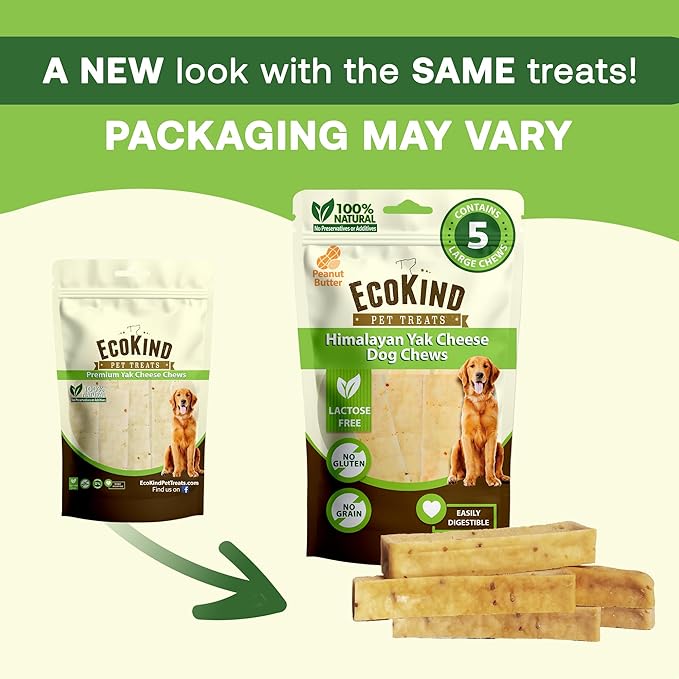 EcoKind Premium Gold Yak Cheese Himalayan Dog Chews, Healthy Dog Treats for Small Dogs, All Natural, High Protein Chew, Peanut Butter, Small - 16 Chews