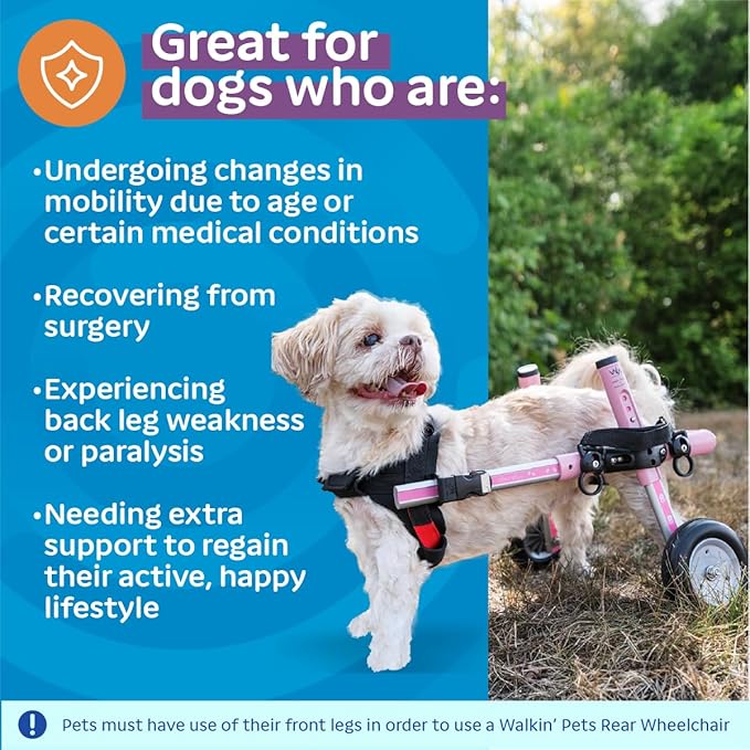 Walkin' Wheels Small Dog Wheelchair, Lightweight Dog Wheelchair for Back Legs, 11-14 lbs, for 3-6 inches Leg Height - Pink