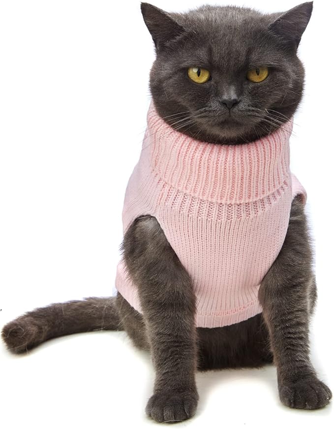 Stretchy Cat Sweater - 17 Colors & 6 Sizes | Snug Winter-Ready Knit for Boy/Girl Cats & Kittens(Light Pink, X-Small)