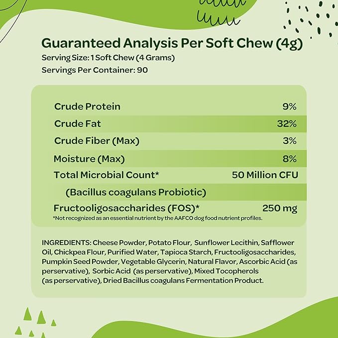 Probiotic Chews for Dogs Gut Health | Tasty Pre and Probiotics for Dogs Digestive Health with Pumpkin Dog Probiotics and Digestive Enzymes | NASC Certified & Made in The USA | 90 Chews