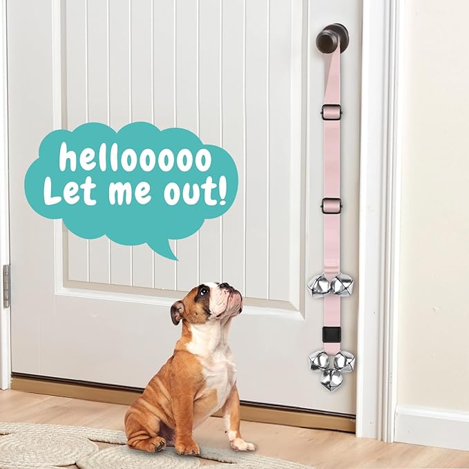 Dog Bells to Go Outside Dog Door Bell Premium Quality Buckle Adjustable Dog Bell Dog Attached to doorknob or Anywhere Near The Door, Length and Height Adjustable