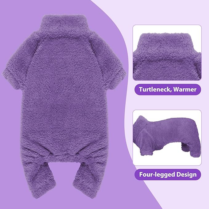 Fuzzy Dog Pajamas Turtleneck Pet Clothes Warm Soft Cozy Lightweight Pet Pjs Dog Sweaters for Small Dogs(Purple-S)