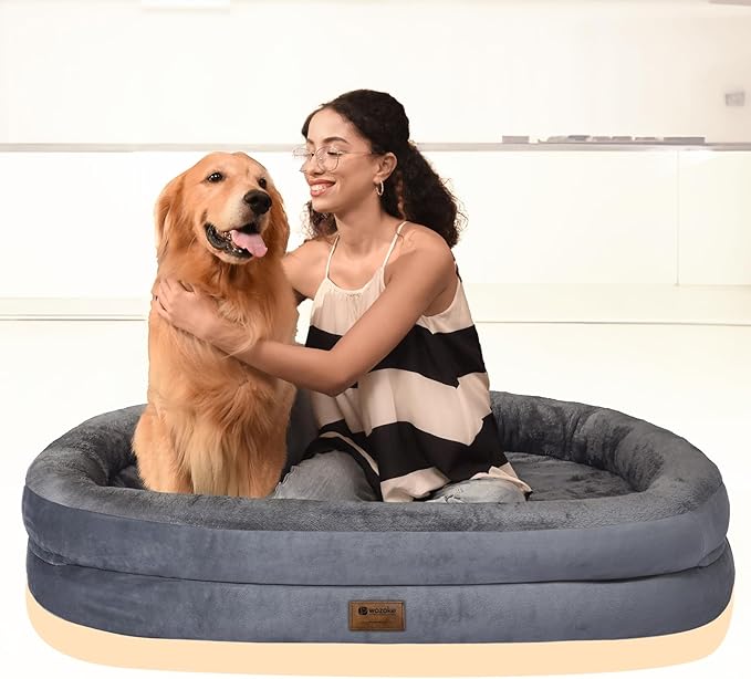 Orthopedic Washable Large Dog Bed: Cooling Dog Bed with Bolsters - Jumbo Bed Waterproof Removable Cover Non-Slip Pet Bed for Extra Large Sized
