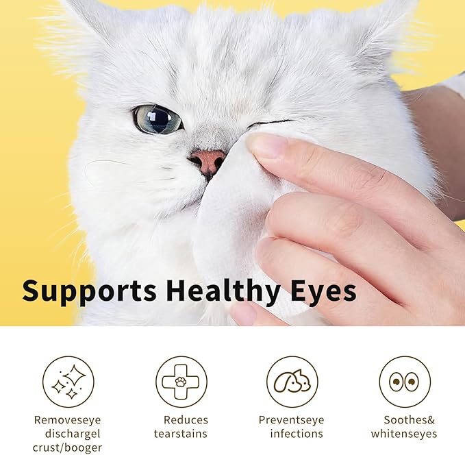 MIOSSZI 130 pcs Dog Eye Wipes for Dogs & Cats Tear Stain Remover Wipes for Dog Eyes Wipes Gently Remove Tear Stain, Debris, Discharge Hypoallergenic Cat Eye Wipes Pet Cleaning for Eyes Grooming Wipes
