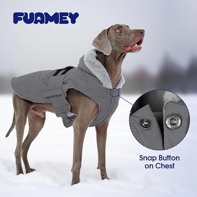 FUAMEY Dog Coats for Large Breed, Warm Winter Dogs Jacket with Soft Lining, Waterproof Pup Snowsuit Chilly Morning Walks, Sleeveless Puppy Vest with Harness Hole, Free to Move(Gray, 3XL)