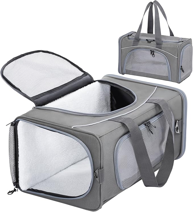 ‌Petsfit Airline Approved Pet Carrier for Small Dogs & Cats, 18x8x11 TSA Approved Carrier, with Removable Dual-Sided Padding (2-Way Placement) - Fits Under Most Airplane Seats, Escape Proof (Grey)