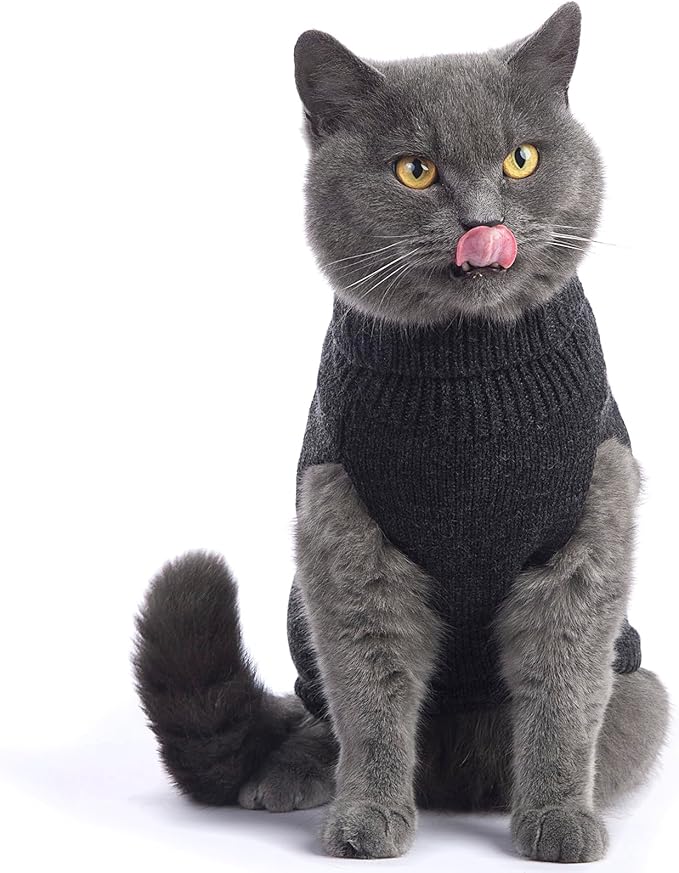 Stretchy Cat Sweater - 17 Colors & 6 Sizes | Snug Winter-Ready Knit for Boy/Girl Cats & Kittens(Dark Gray, X-Small)