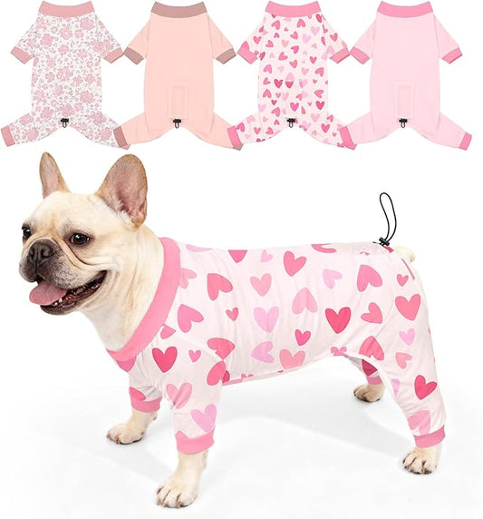 Bienbee Dog Pajamas, 4 Pack Cute Soft Dog Puppy Clothes Dogs Pjs Onesies Jammies Outfit Adjustable Breathable & Stretchy Clothes for Small Medium Large Dogs Girl Boy Puppy-L