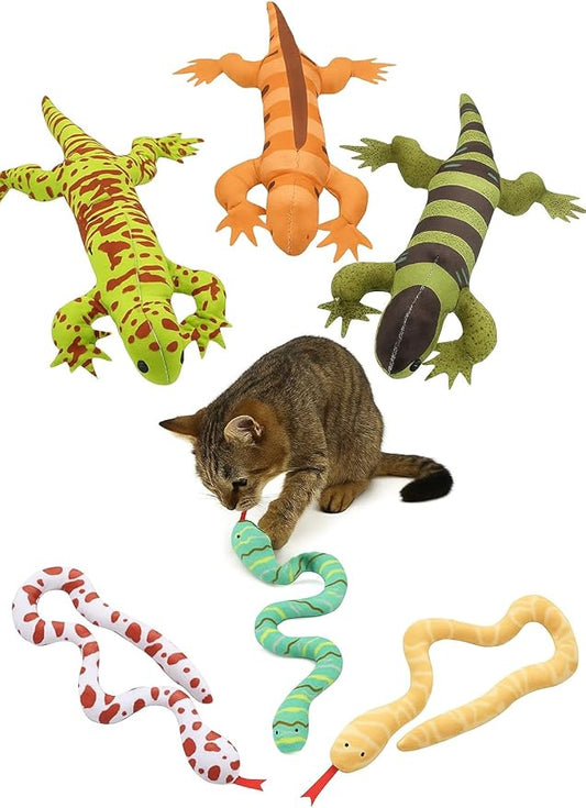 Cat Toy Snake Lizard Catnip Toys Chew Bite Resistant Toys for Indoor Cats Boredom Relief Teeth Cleaning Interactive Funny Cute Kitten Cat Lover Gifts Set of 6 Realistic Hunt Prey Activity Games