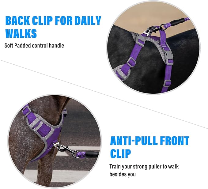 Plutus Pet No Pull Dog Harness, Release at Neck, Reflective Adjustable Dog Vest Harness, Easy Control Handle for Walking, for Small Medium Large Dogs, Purple, S