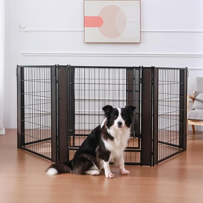 Heavy Duty Dog Playpen 32 Inch Height - Indoor Outdoor Pet Fence Enclosure for Medium and Small Dogs - Foldable Puppy Exercise Pen for Indoor and RV Camping or Yard (4 Panels, 32" H (Black))