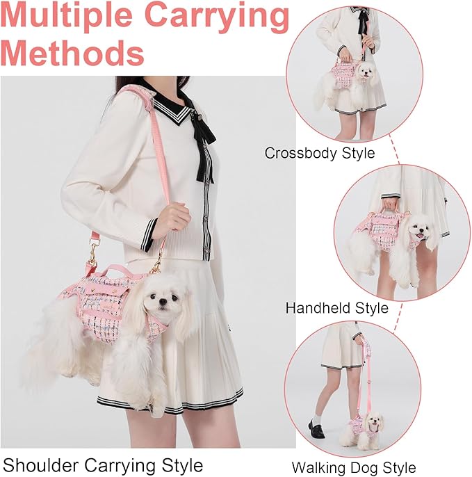Dog Lift Harness Dog Carrier Dog VES Harness Adjustable Dog Leash with Small Puppy Treat Bag（Pink,XS）
