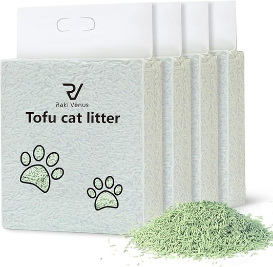 Tofu Cat Litter - Strong Clumping, Ultra Absorbent, Odor Control, Flushable, Low Tracking, Low Dust Tofu Litter Pellets 4 Packs/24LB (Green Tea)