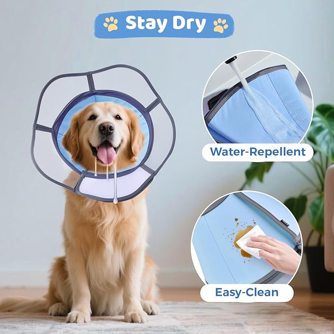 Soft Dog Cone Collar After Surgery Recovery,Adjustable E-Collar with Removable Shield,Lightweight,Breathable Anti-Licking Protective Cone for Large,Medium,Small Pets (Blue, XXL(Neck:20''-25''))