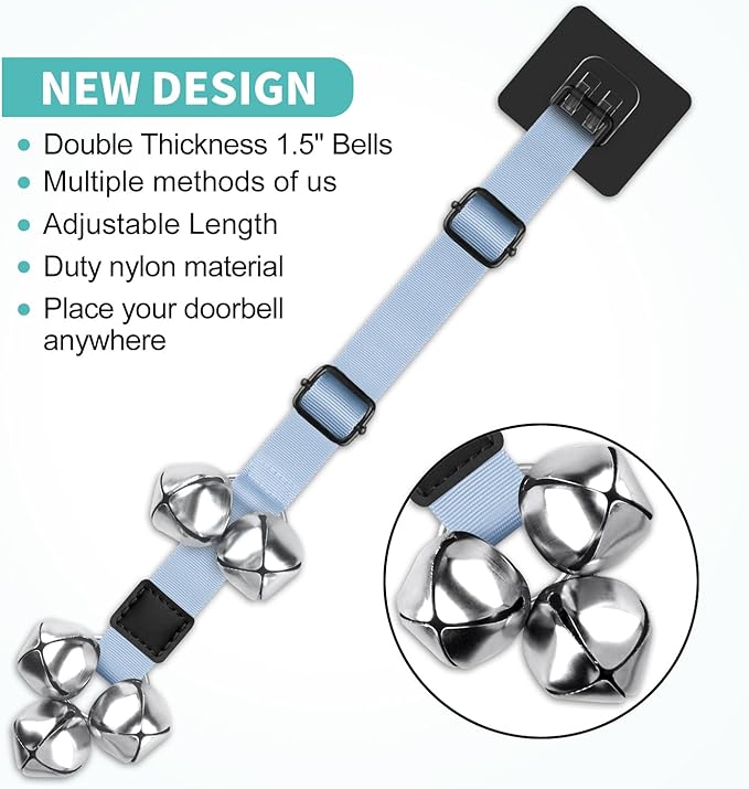 Dog Bells to Go Outside Dog Door Bell Premium Quality Buckle Adjustable Dog Bell Dog Attached to doorknob or Anywhere Near The Door, Length and Height Adjustable