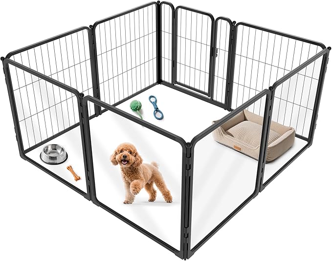 FXW Pawadise Acrylic & Wire Mesh Indoor Dog Playpen, Heavy Duty 24 Inch 8 Panels Metal Dog Pen for Puppy and Small Dogs, Black│Patented