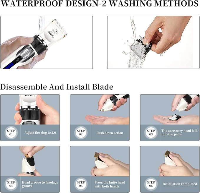 Dog Clippers Grooming Kit and Paw Trimmer,Cordless,Low Noise, Electric Quiet,Rechargeable, Dog Trimmer Grooming, Pet Hair Clippers for Thick Coats,Shaver for Small and Large Dogs Cats