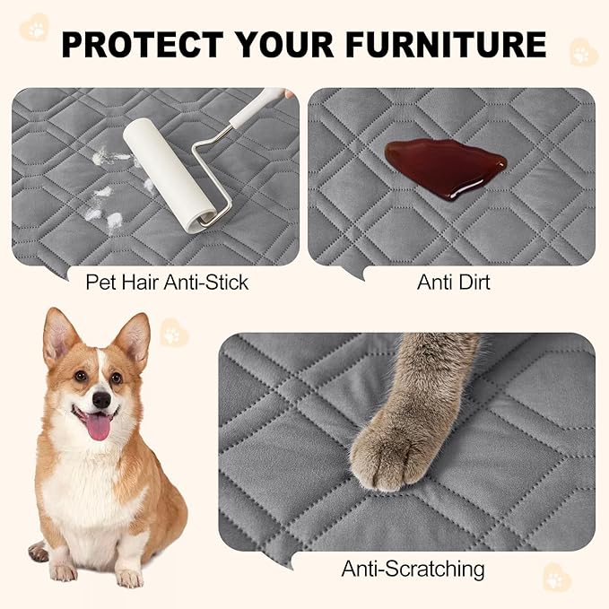 Smiry Waterproof Dog Blanket, 30x70 Inch Soft Pet Bed Cover Reversible, Washable Sofa Couch Furniture Protector for Small Medium Large Dog Puppy Cat, Grey/Light Grey