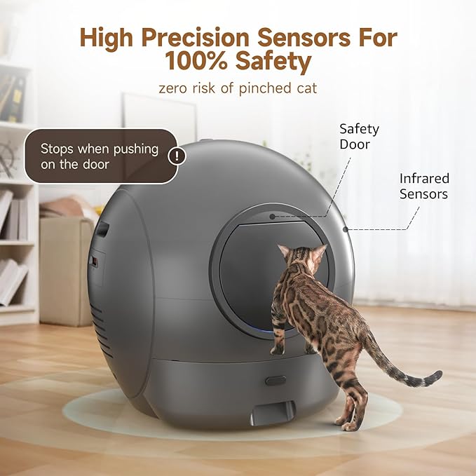 Upgraded Self Cleaning Litter Box, KungFuPet S2 Automatic Cat Litter Box Self Cleaning for Multi Cats, Extra Large Automatic Litter with Safety Protection, Odor Removal, APP Control Robot Cat Box