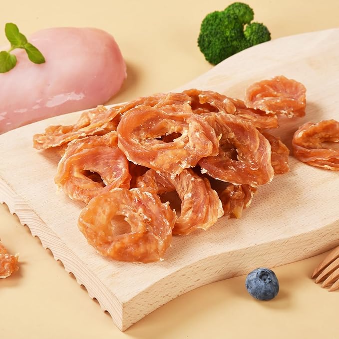 Dog Treats Chicken Jerky Rings, Rawhide-Free Grain-Free Real Dried Tenders Natural Chicken Breast Dog Chewy Training Snacks for Small Medium Large Dogs Large Pack 10.6oz