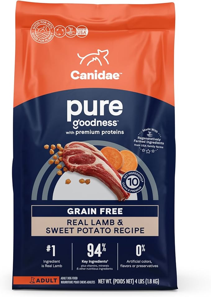 Canidae Pure Limited Ingredient Premium Adult Dry Dog Food, Real Lamb & Sweet Potato Recipe, 4 lbs, Grain Free