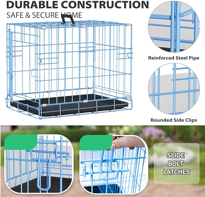 BestPet | Dog Crate | 18" | Blue | Foldable Metal Kennel with Single Doors, Secure Slide-Bolt Latches, Leakproof Tray | Portable Dog Cage for Small Breeds | for Travel, Indoor & Outdoor Use