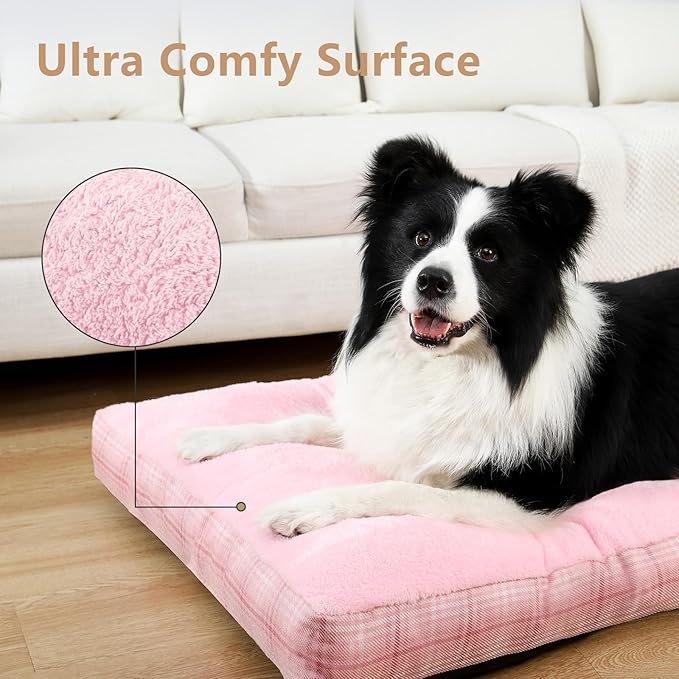 MIHIKK Washable XXL Dog Bed for Extra Large Dogs with Anti-Slip Bottom, Premium Foam Pet Pad for Crate for Large Medium Small Sized Puppies, 47" x 29" Pink