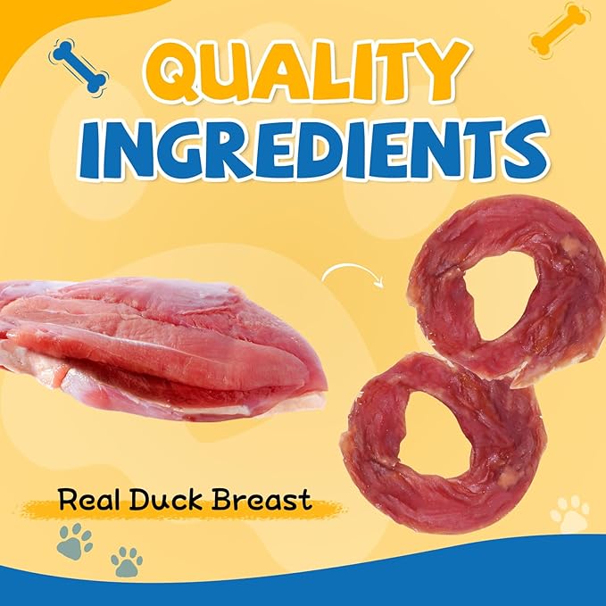 gazeupon Dog Treats Duck Jerky Rings, Natural Duck Breast, Healthy Training Rewards for Dogs w/Glucosamine Chondroitin