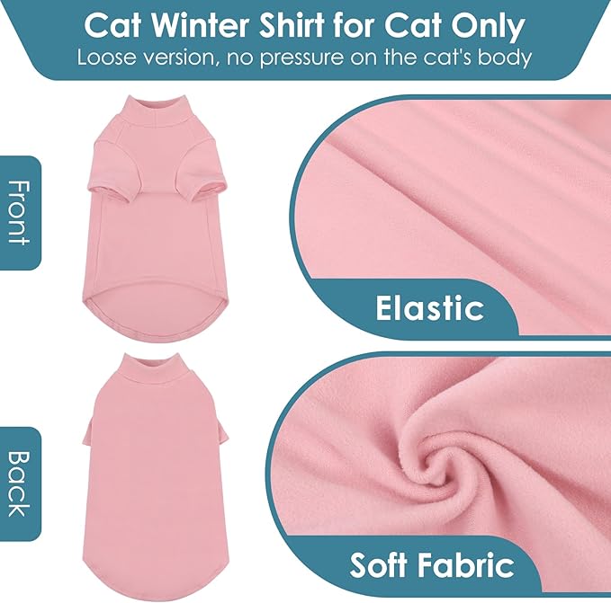 SUNFURA Turtleneck Sweater for Cat, Sphynx Cats Shirt Hairless Cat Sweaters with Sleeves, Warm and Soft Kitten Pullover Fleece Winter Pajamas Jumpsuit for Puppy Cats, Pink XL