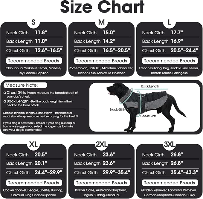 QBLEEV Warm Dog Jacket - Reflective, Adjustable Winter Coat with Turtleneck for Cold Weather, Waterproof Fleece Snowsuit for Small, Medium, Large Dogs