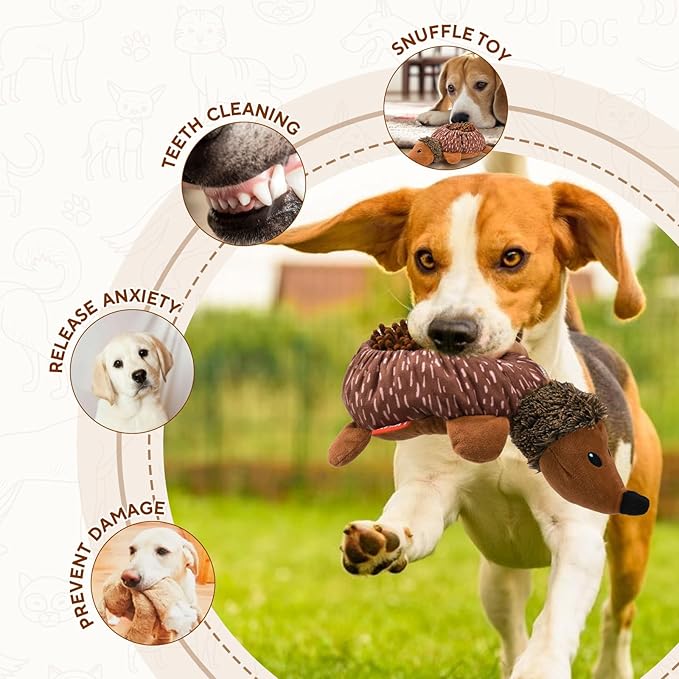 2 in1 Interactive Hedgehog Dog Toy, Plush Dog Treat Puzzle Toy, Enrichment Toys for Puppy