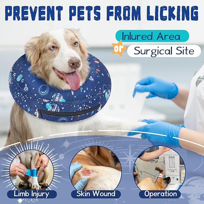 Inflatable Dog Cone Collar for After Surgery, Dog Donut Collar After Surgery, Soft Pet Cone for Small Medium Large Dogs to Stop Licking