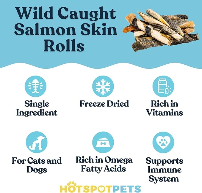 hotspot pets Freeze Dried Salmon Skin Sticks for Cats & Dogs - Reasealable 1lb Big Bag Single Ingredient All Natural Omega 3 Benefits, Salmon Sticks- Perfect for Training, Topper or Snack