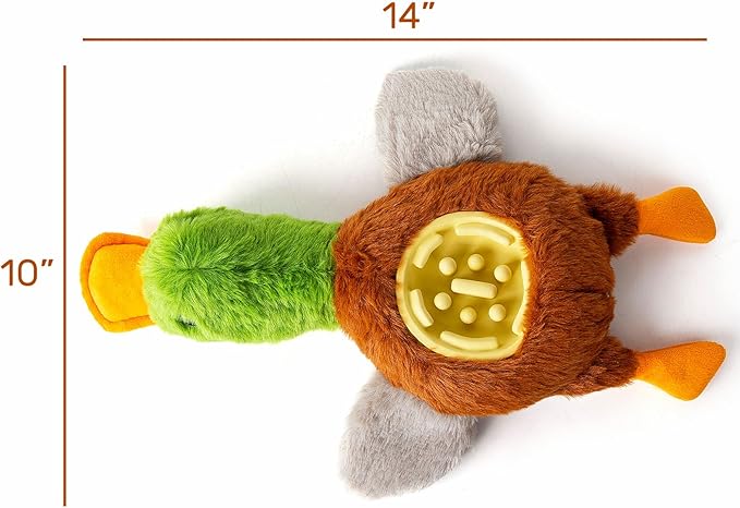 Hollypet Squeaky Plush Stuffed Dog Puzzle Toy with Slow Feeder Bowl, Interactive Chew Toy for Small and Medium Dogs, Wild Duck