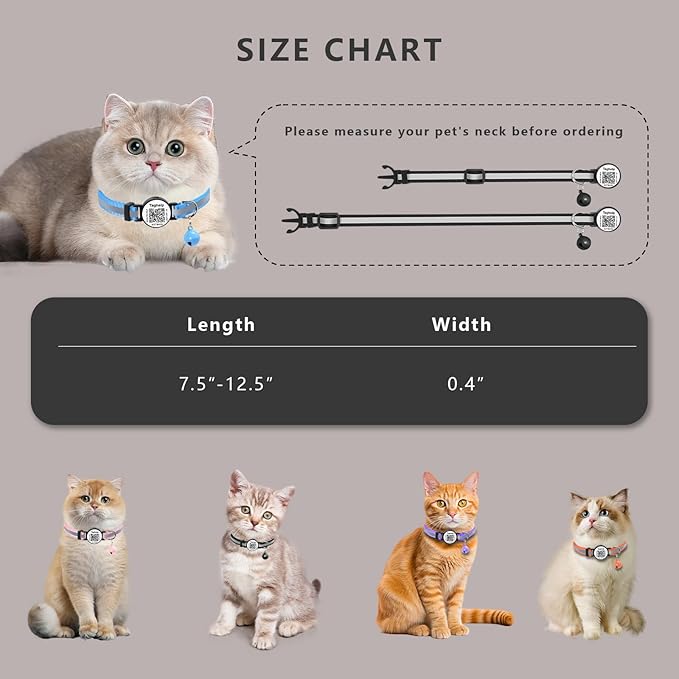 6 Pack QR Code Cat Collar - Breakaway Reflective Collars with Bell & Online ID Profile, Double Protection Set for Multiple Cats, Mixed Colors