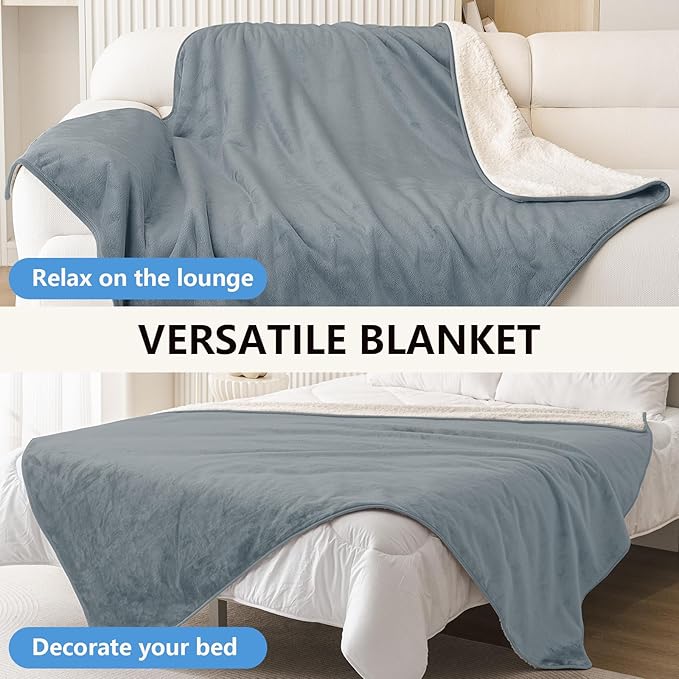 Smiry Waterproof Dog Bed Blanket, Leakproof Pet Throw Blanket for Bed Couch Sofa, Reversible Sherpa Fleece Furniture Protector Cover for Small Medium Large Dogs Cats (Grey, 60x80 inches)